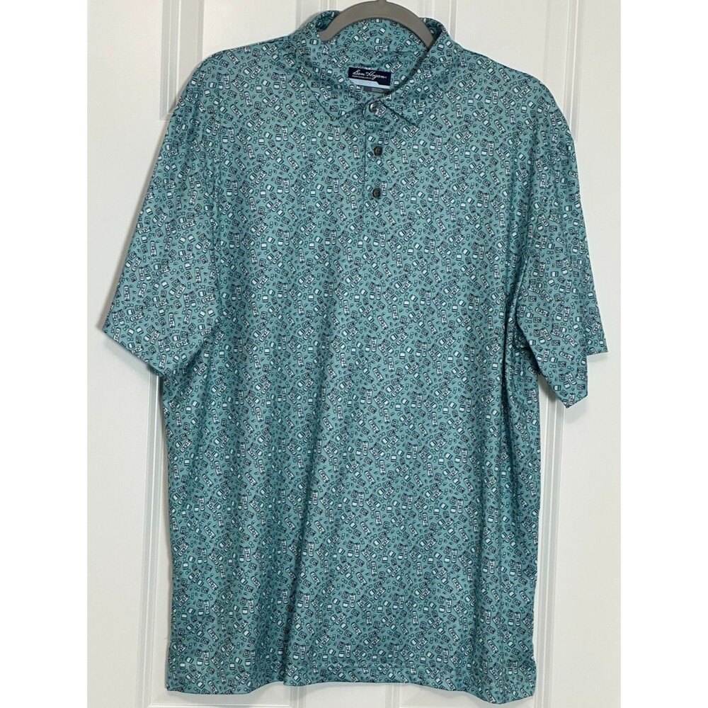 Ben Hogan Performance Summer Drink Print Golf Polo Shirt Men's Size L Teal Blue